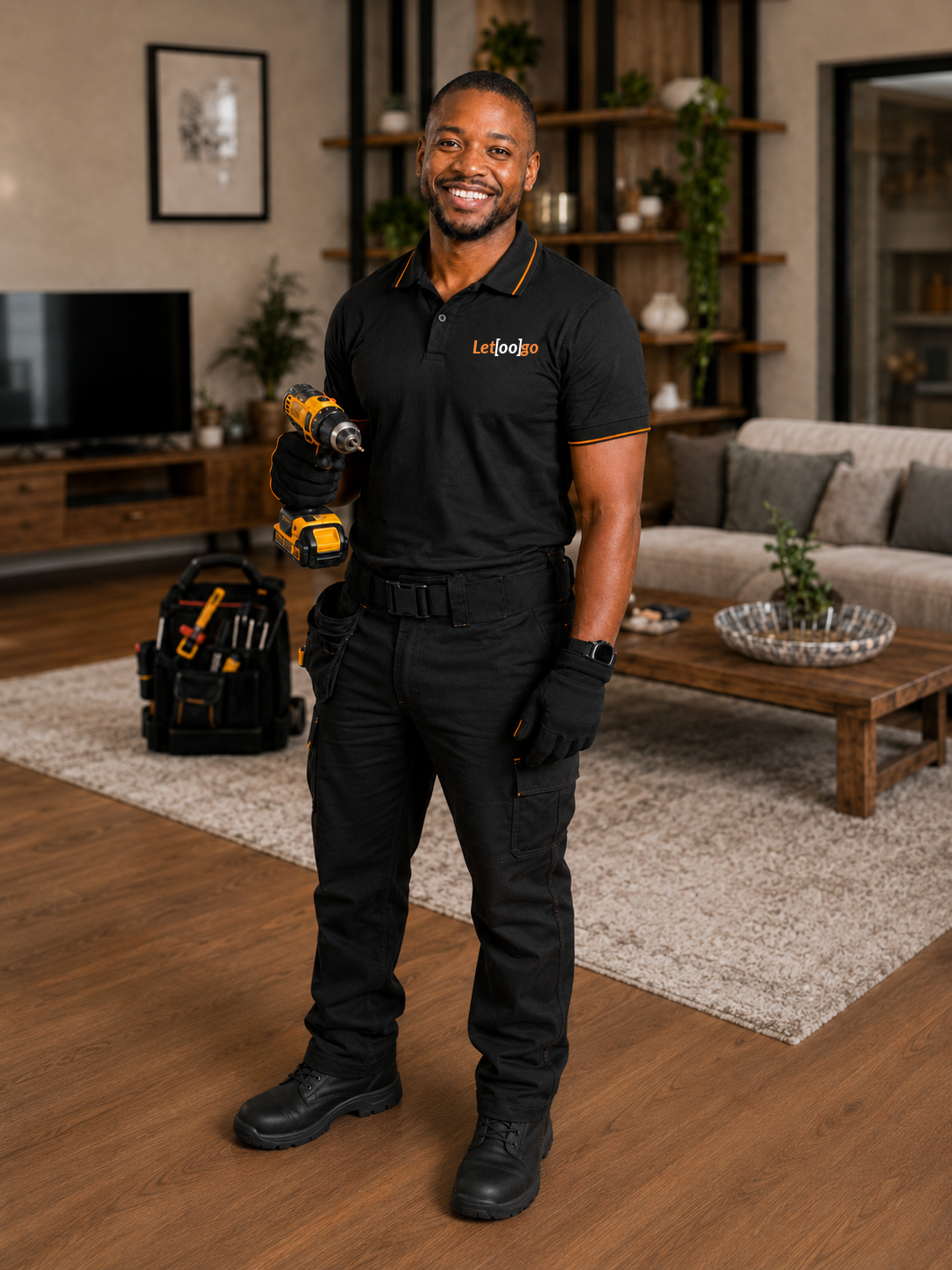 A Letoogo general worker in uniform, drill in hand, ready for the job